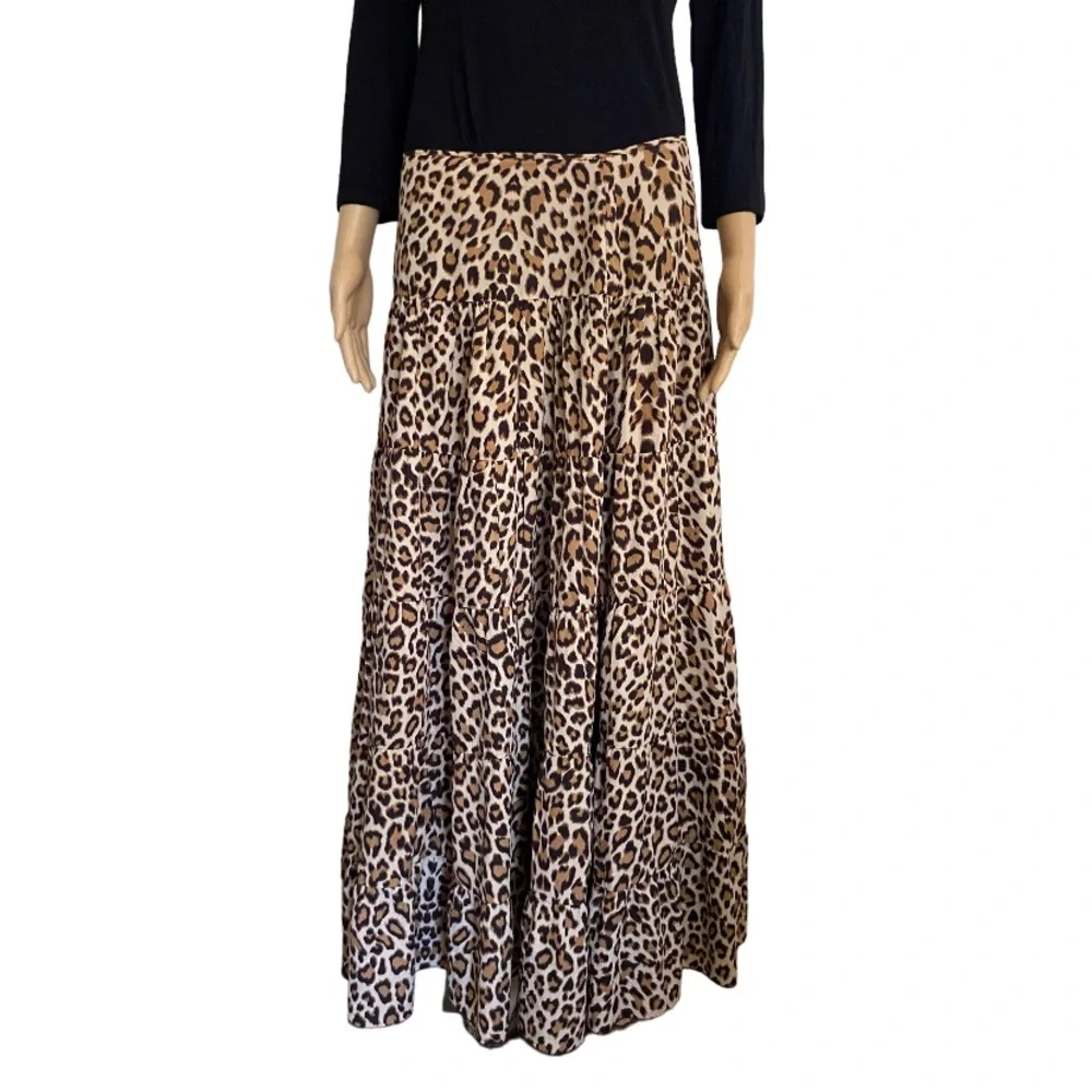 WD NY Animal Print Tiered Lined Full Length Skirt Size 8